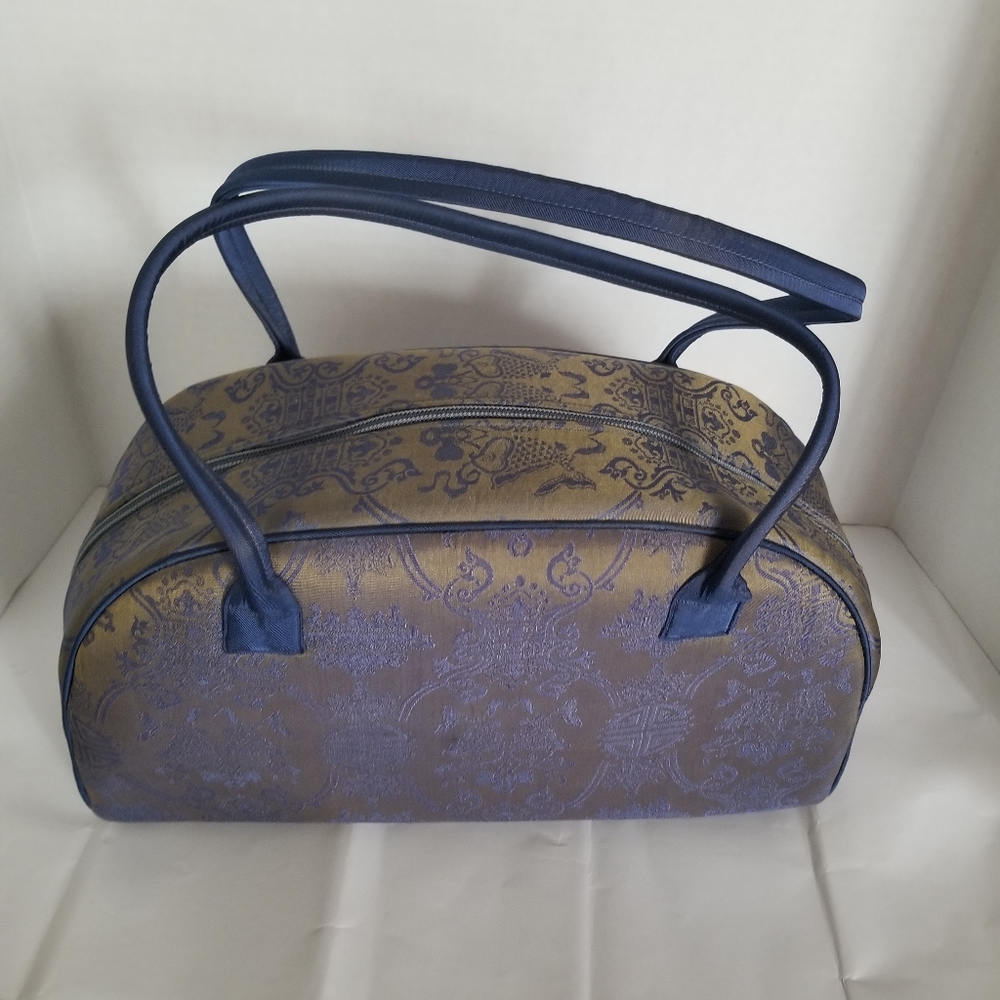 Old Shanghai Blue/Green Silk Printed Half Moon Handbag